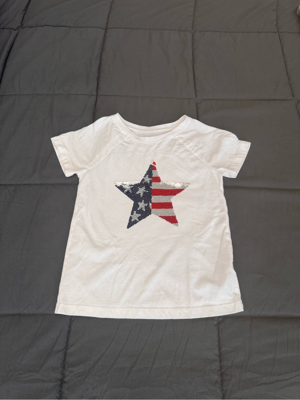 Cat & Jack White Long Sleeve Tee with Red, Navy & Silver Sequin Star